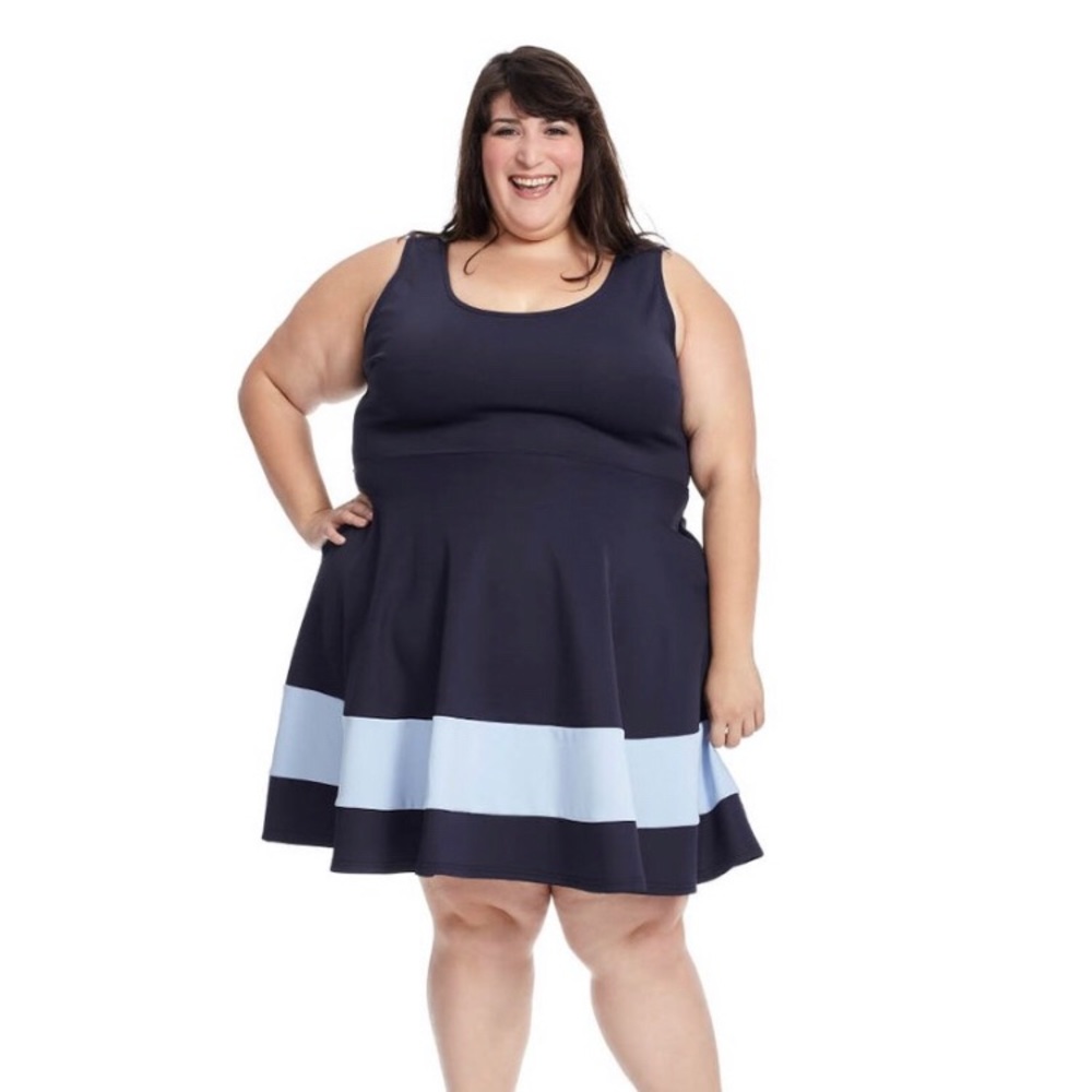 Society Plus Navy Scuba Knit Fit and Flare